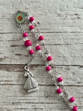 4/$50 Style Pink Beaded Religious Pendant bracelet